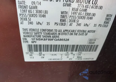 2015 Ford Explorer Limited из США, поврежденный, VIN 1FM5K8F89FGA86528